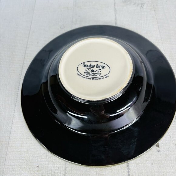 2003 Deb Hrabik For Demdaco CHOCOLATE BERRIES Ceramic Large Rim Soup Bowls Set 3 - Picture 3 of 16
